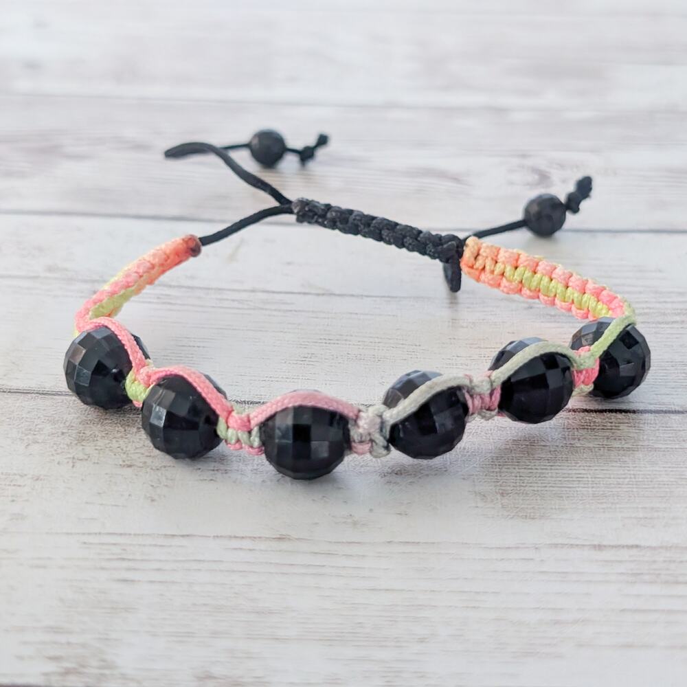 Multi Colored Cord Bracelet with Black Wrapped Beads